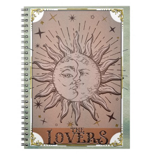 Vintage Sun  Moon Duality Lovers Tarot Card Art   Notebook