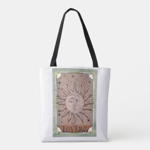 Vintage Sun & Moon Duality Lovers Tarot Card Art Tote Bag