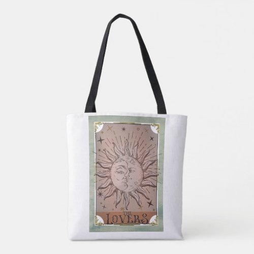 Vintage Sun  Moon Duality Lovers Tarot Card Art   Tote Bag