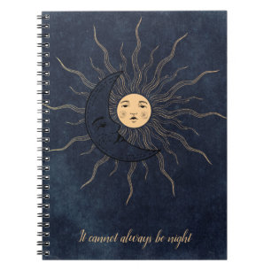 Vintage sun moon gold black midnight blue notebook