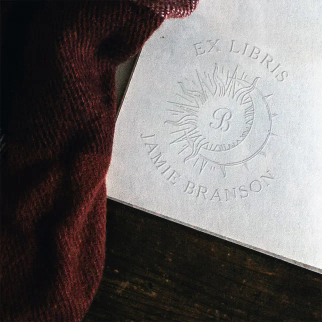 Vintage Sun & Moon Initial Round Ex Libris Book Embosser
