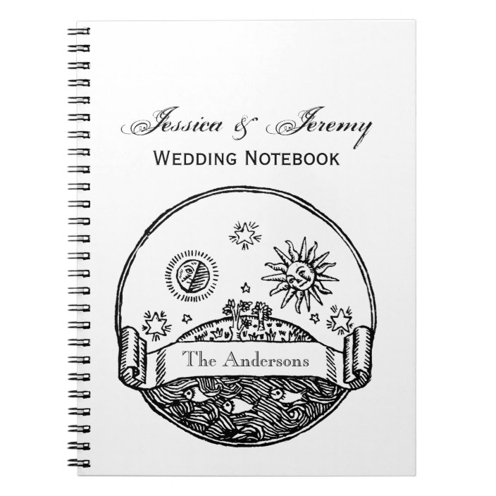 Vintage Sun Moon Stars Ocean Planet Earth Drawing Notebook Zazzle Com