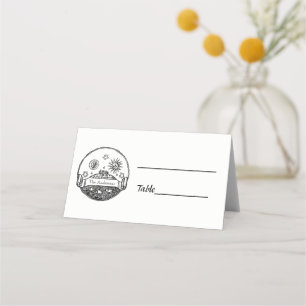 Vintage Sun Moon Stars Ocean Planet Earth Drawing Place Card