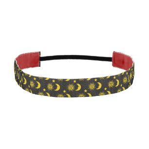 Vintage Sun Moon Stars Pattern Athletic Headband