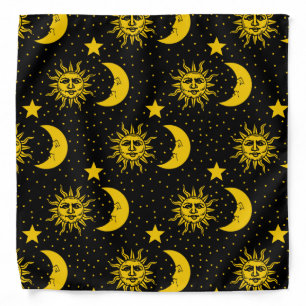 Vintage Sun Moon Stars Pattern Bandana
