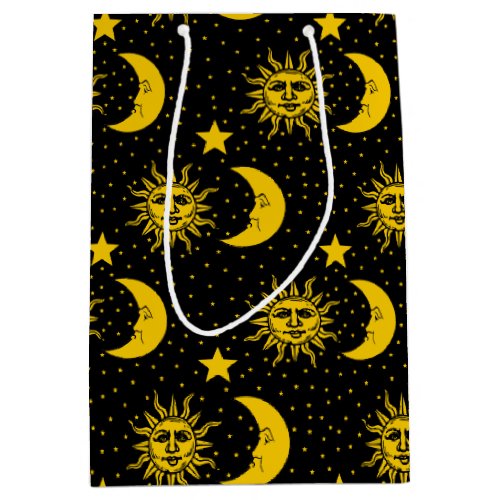 Vintage Sun Moon Stars Pattern Medium Gift Bag