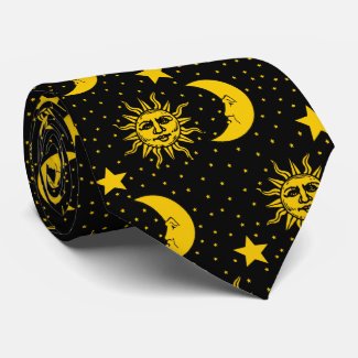 Vintage Sun Moon Stars Pattern Tie