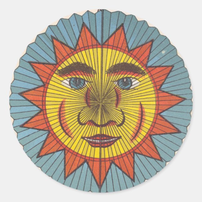Vintage Sun Paper Lantern Classic Round Sticker (Front)
