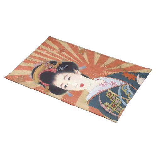 Vintage Sun Rays Japanese Geisha Retro Cloth Placemat