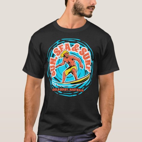 Vintage Sun Sea Surf Gold Coast Australia Retro Su T_Shirt