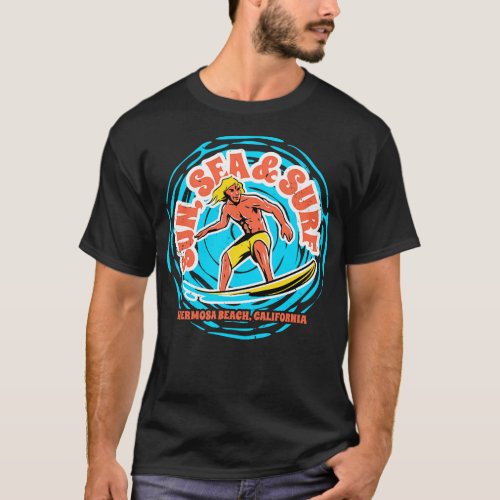 Vintage Sun Sea Surf Hermosa Beach California Retr T_Shirt