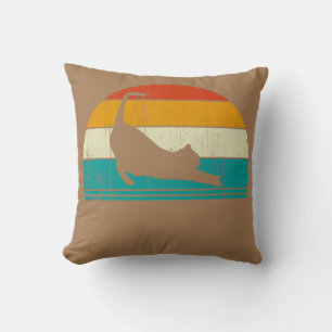 Vintage Sun Stretching Kitty Retro Cat Throw Pillow