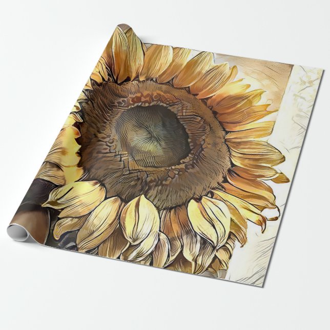 Vintage Sun Sunflower Modern Art Collection Wrapping Paper (Unrolled)
