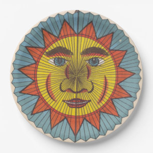 Vintage Sun with Smiling Face Paper Plates