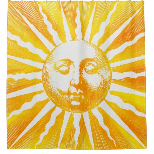 Vintage sun yellow orange sunshine shower curtain