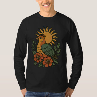 Vintage Sunbird Floral Artwork T-Shirt