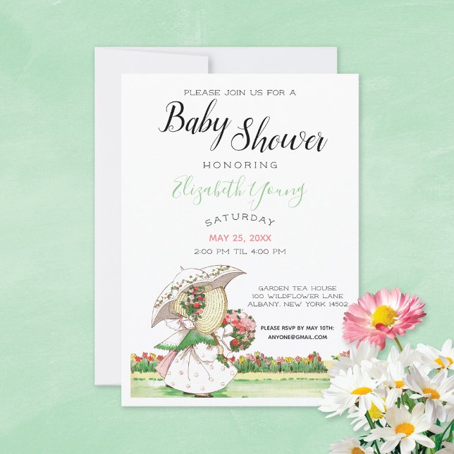 Vintage Sunbonnet Girls Garden Baby Shower Invitation (Creator Uploaded)