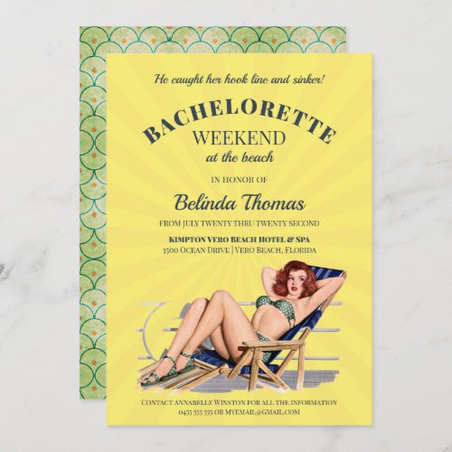 Vintage Sunburst Bachelorette Pin Up Party Invitation