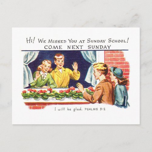 Vintage Sunday School We Missed You Postcard