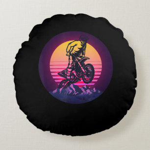 Vintage Sundown Motorbike Gift For Bikers Round Pillow
