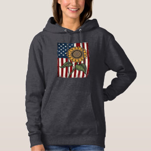 Vintage Sunflower American Flag Hoodie