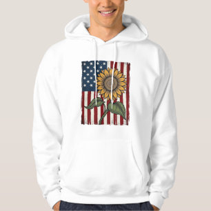 Vintage Sunflower American Flag Hoodie