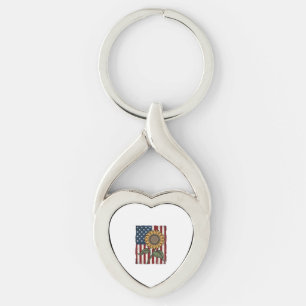 Vintage Sunflower American Flag Keychain