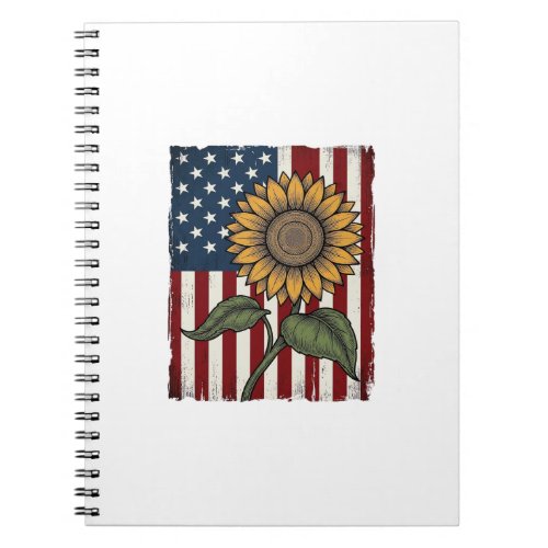 Vintage Sunflower American Flag Notebook
