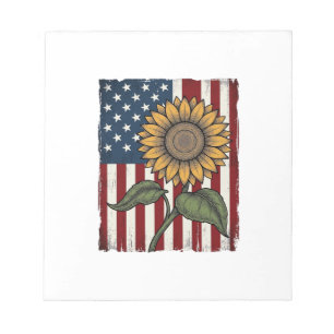 Vintage Sunflower American Flag Notepad
