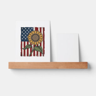 Vintage Sunflower American Flag Picture Ledge