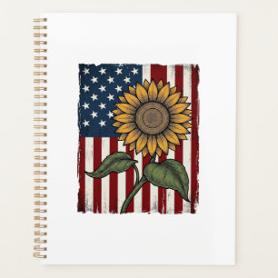 Vintage Sunflower American Flag Planner