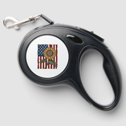 Vintage Sunflower American Flag Retractable Pet Leash