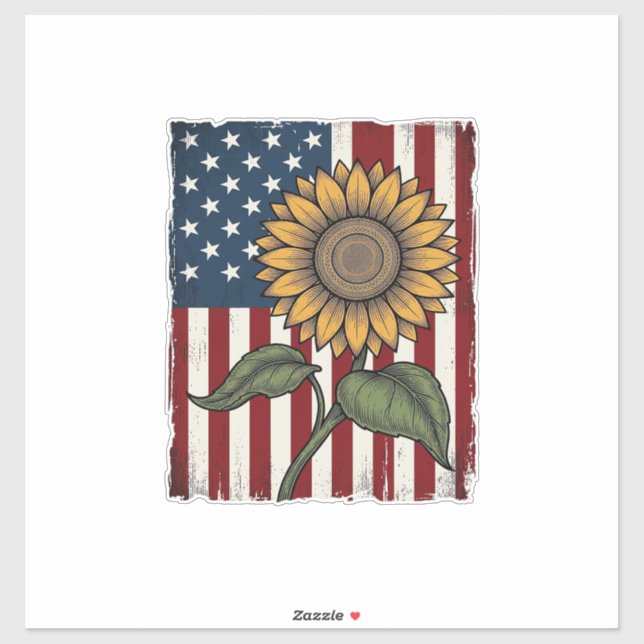 Vintage Sunflower American Flag Sticker (Sheet)