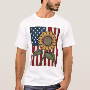 Vintage Sunflower American Flag T-Shirt