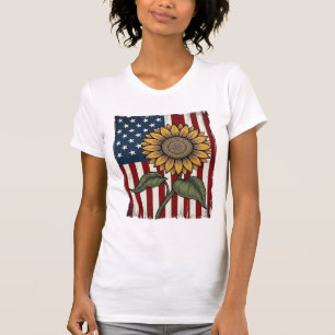 Vintage Sunflower American Flag T-Shirt