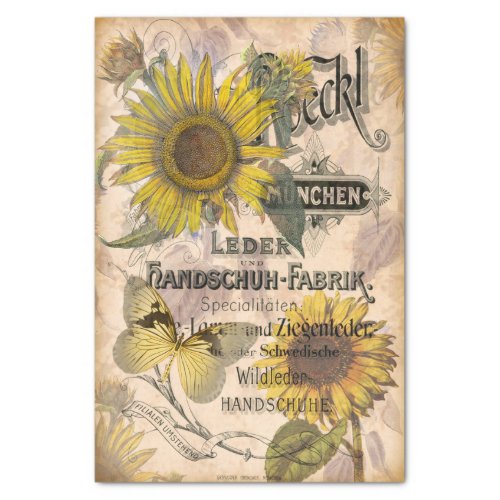 Vintage Sunflower and Butterfly Decoupage Tissue P Tissue Paper