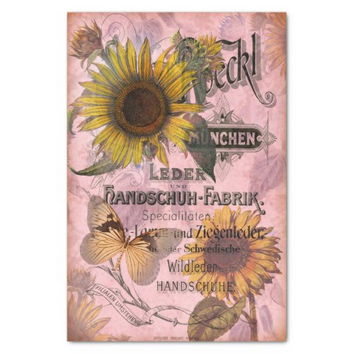 Vintage Sunflower and Butterfly Decoupage Tissue Paper