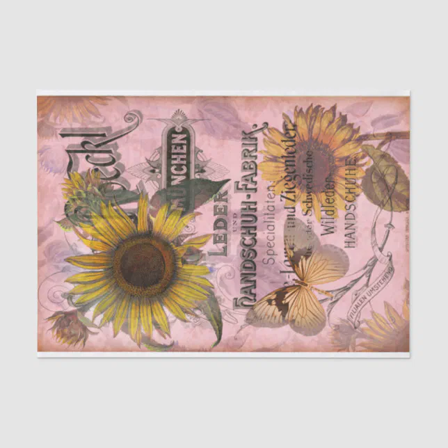 Vintage Sunflower and Butterfly Decoupage Tissue Paper | Zazzle