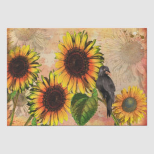 Vintage Sunflower and Crow Decoupage Tissue Paper