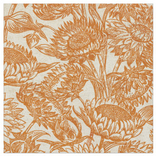 Vintage Sunflower Antique Toile Burnt Orange Fabric