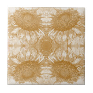 Vintage Sunflower Art Nouveau Gold Symmetrical Ceramic Tile