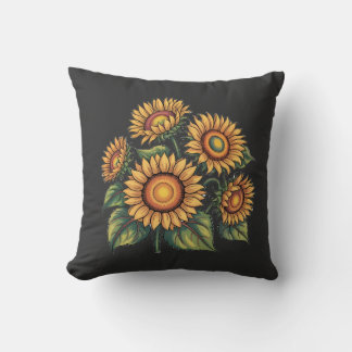 Vintage Sunflower Bees Illustration Floral Nature Throw Pillow