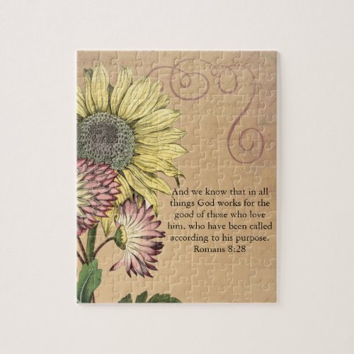 Vintage Sunflower Bible Verse Jigsaw Puzzle