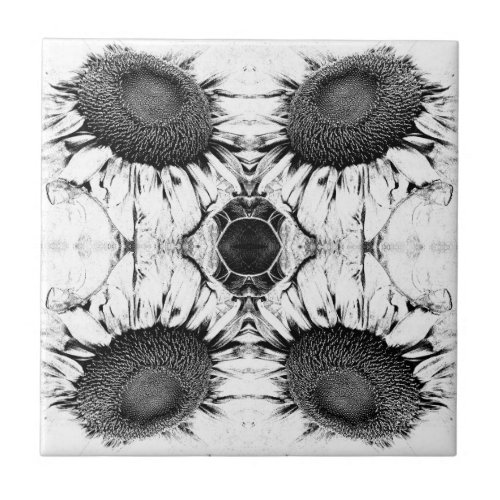 Vintage Sunflower Black And White Art Nouveau Ceramic Tile