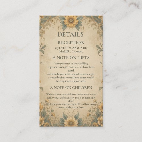 Vintage Sunflower Botanical Enclosure Card