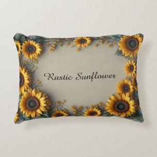 Vintage Sunflower Botanical Illustration Accent Pillow