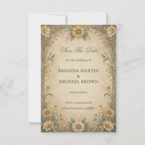 Vintage Sunflower Botanical Save The Date