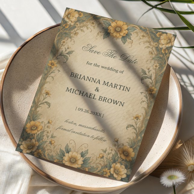 Vintage Sunflower Botanical Save The Date (Creator Uploaded)