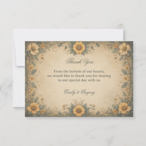 Vintage Sunflower Botanical Thank You Card