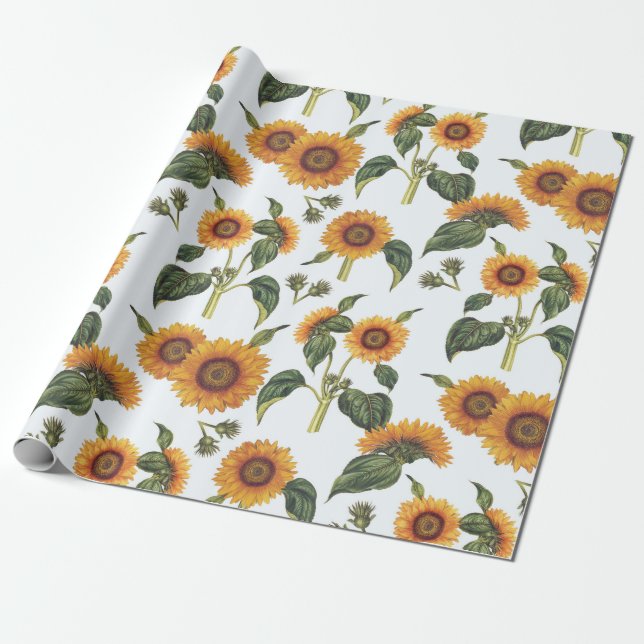 Vintage Sunflower Botanicals Wrapping Paper (Unrolled)